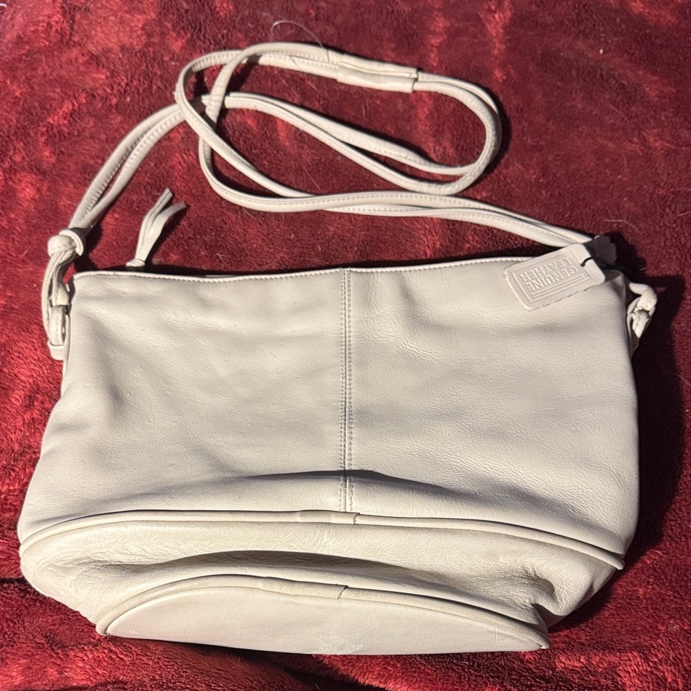 Cream Leather Crossbody Shoulder Bag